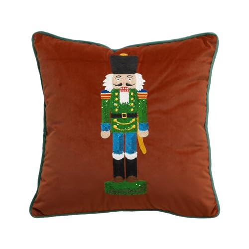 Fennco Styles Embroidered Sequin Nutcracker Velvet Throw Pillow Cover 18"×18"