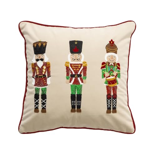 Fennco Styles Embroidered Sequin Nutcracker Velvet Filled Throw Pillow