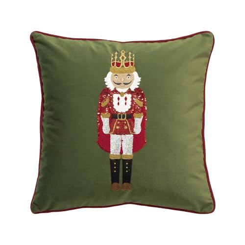 Fennco Styles Embroidered Sequin Nutcracker Velvet Filled Throw Pillow