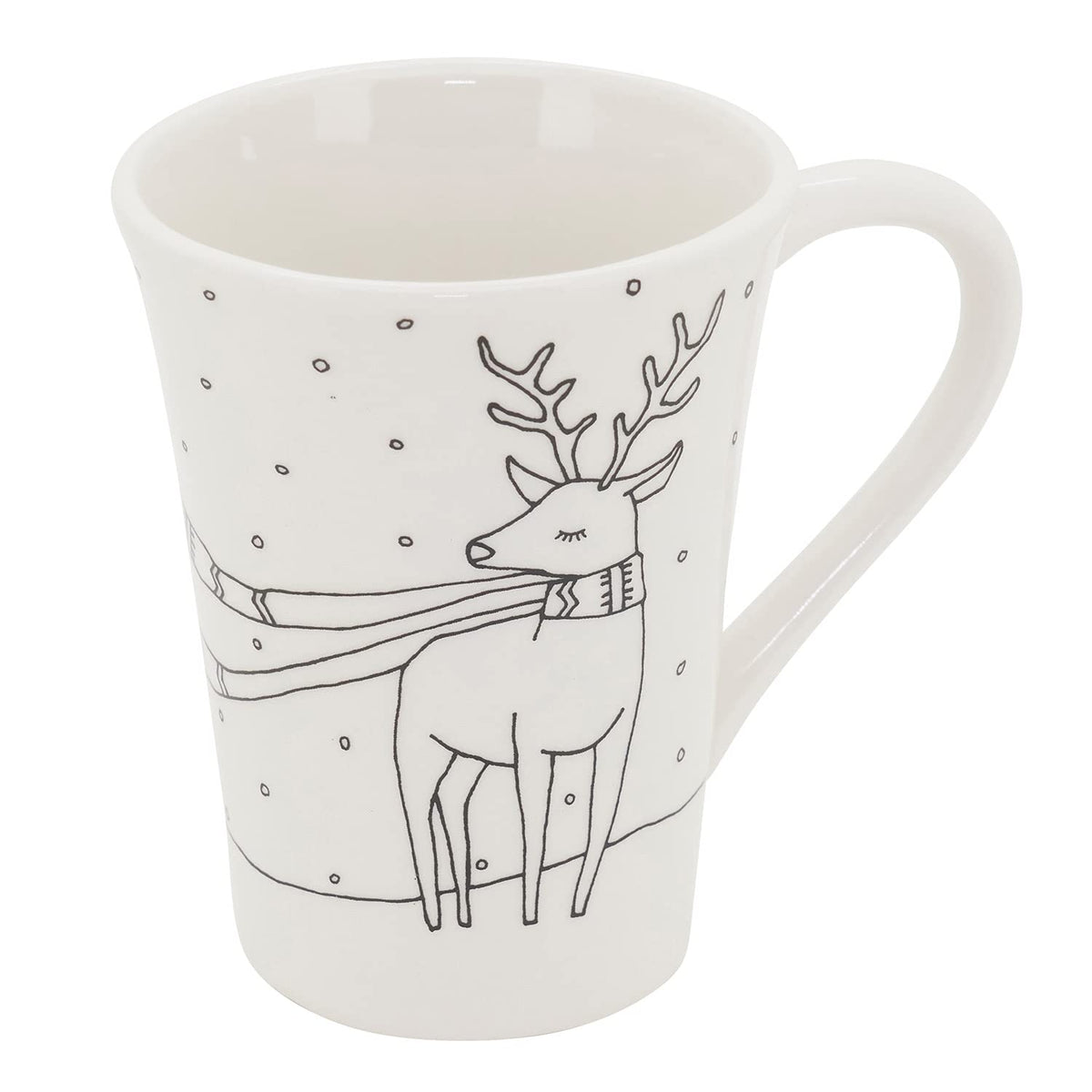 Fennco Styles Cartoon Reindeer Dolomite Mugs 4-Piece, 5”H x 3”W - White Holiday Coffee Mug Microwave Safe Beverage Set for Home, Family Gathering, Special Occasion and Christmas Décor