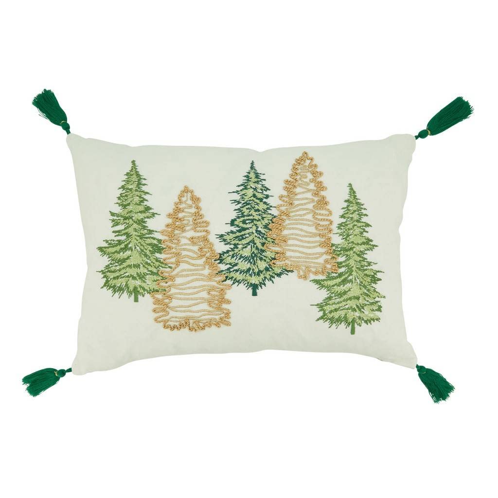 Fennco Styles Embroidered Christmas Trees Throw Pillow 12"×18"