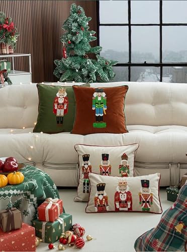 Fennco Styles Embroidered Sequin Nutcracker Velvet Filled Throw Pillow