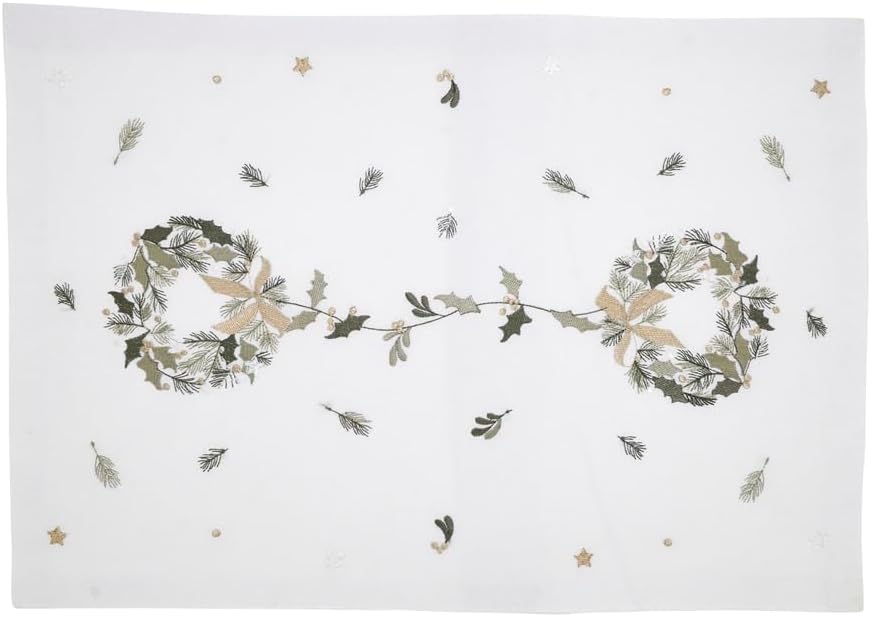 Fennco Styles Embroidered Wreath Christmas Placemats 14"×20", Set of 4