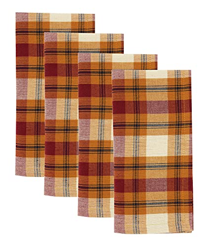 Fennco Styles Harvest Plaid Cotton Table Linens – Rust (Napkins Set of 4 or 70" Tablecloth)