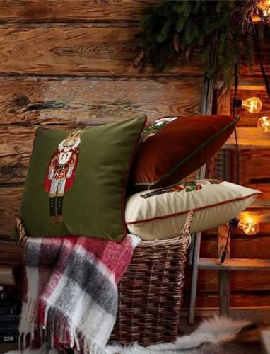 Fennco Styles Embroidered Sequin Nutcracker Velvet Throw Pillow Cover 18"×18"