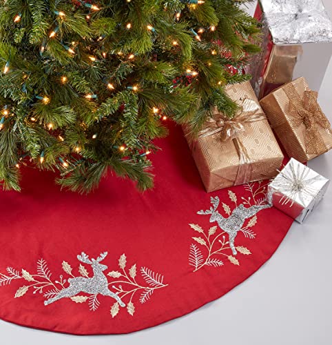 Fennco Styles Embroidered Reindeer Christmas Tree Skirt