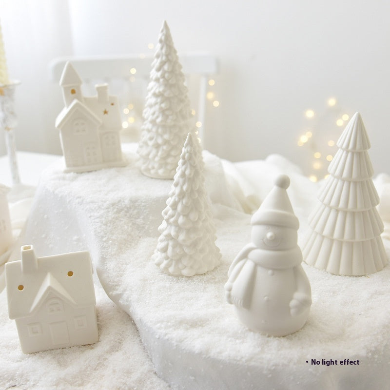 Ceramic Christmas Desktop Decoration – Tree, Snowman & Small House