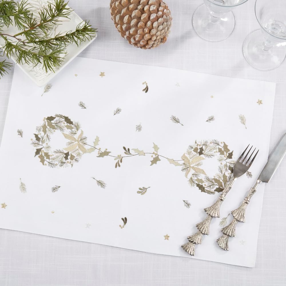 Fennco Styles Embroidered Wreath Christmas Placemats 14"×20", Set of 4