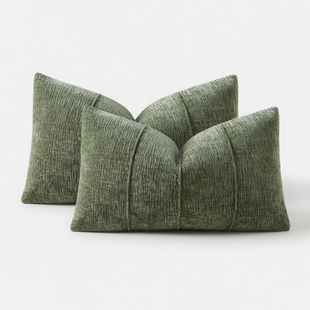 Fennco Styles Chenille Lumbar Throw Pillow with Insert – Ribbed Corded