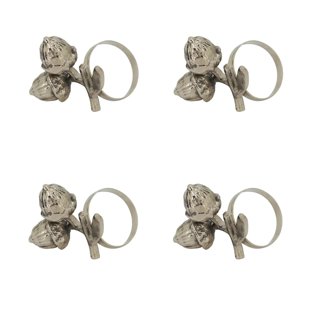 Fennco Styles Harvest Acorn Napkin Rings, Set of 4 – Silver