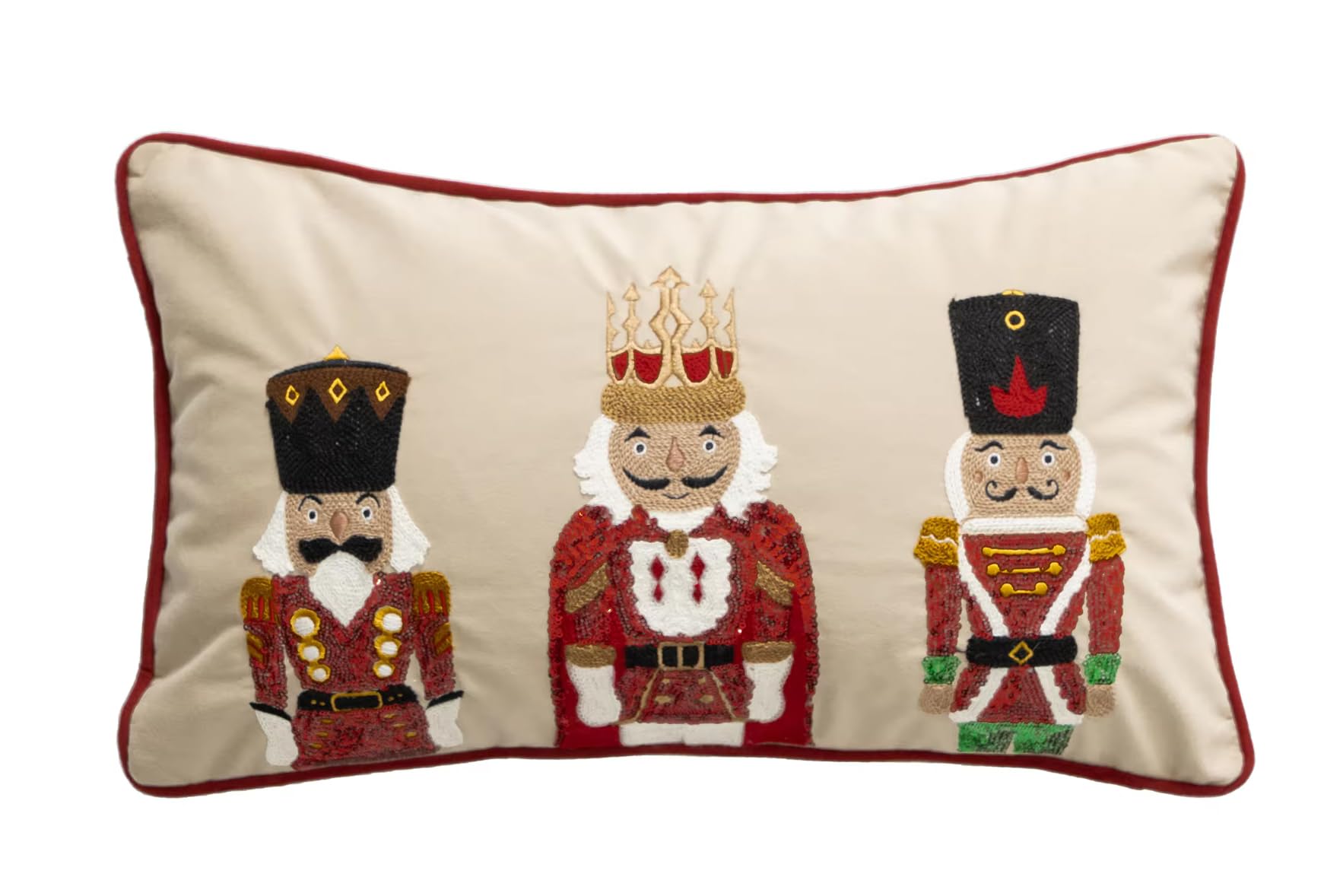 Fennco Styles Embroidered Sequin Nutcracker Velvet Throw Pillow Cover 18" W x 18" L - Green Festive Cushion Case for Home, Christmas, Winter Holidays Décor, and Special Occasions