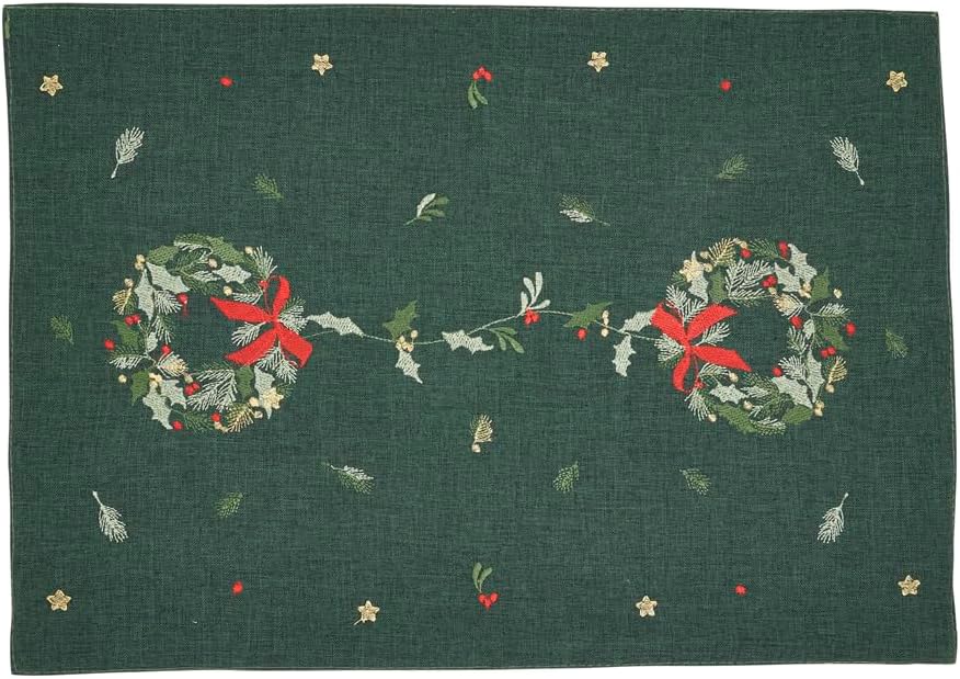 Fennco Styles Embroidered Wreath Christmas Placemats 14"×20", Set of 4