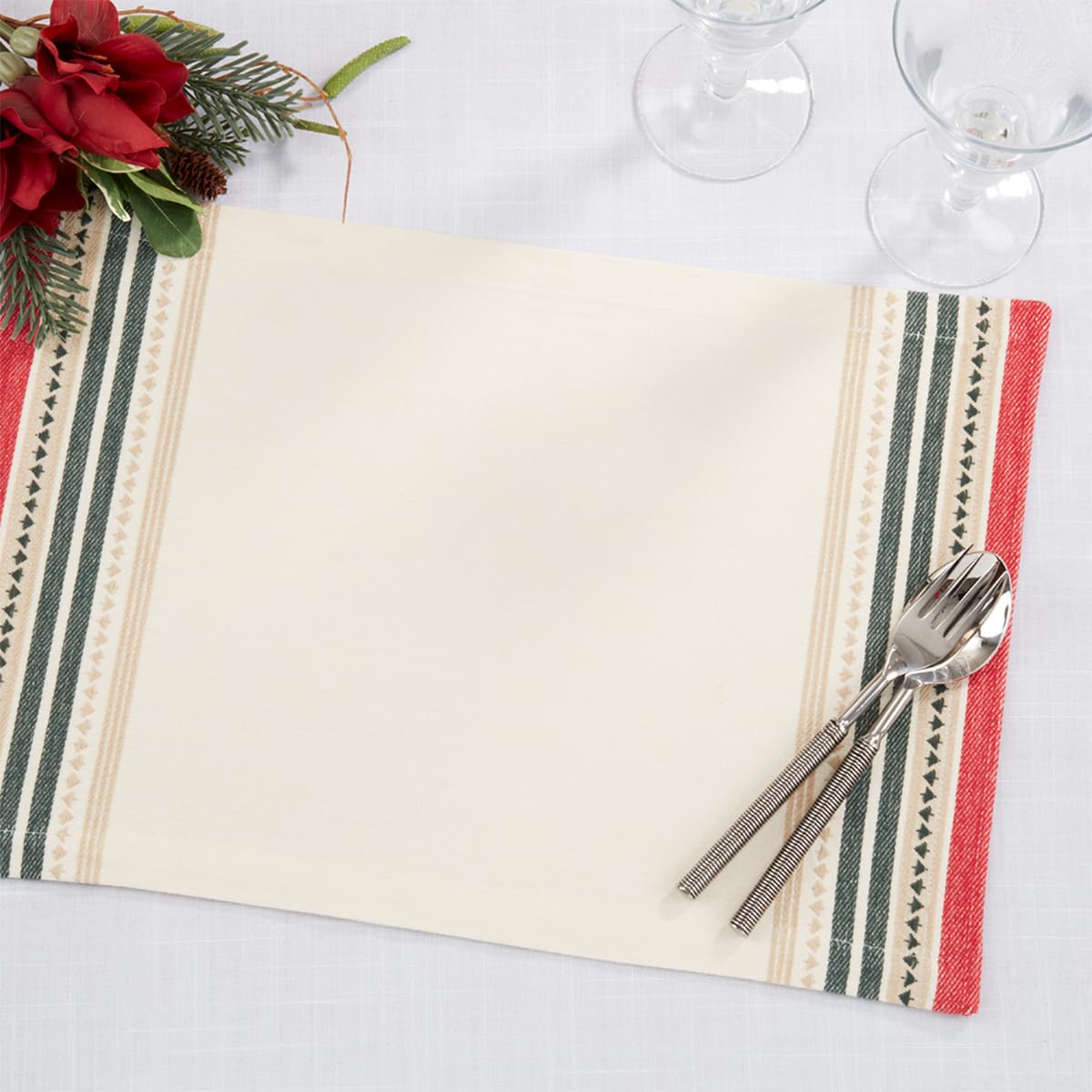 Fennco Styles Dobby Christmas Trees Cotton Placemats 13"×19" or Table Runner 16"×72"