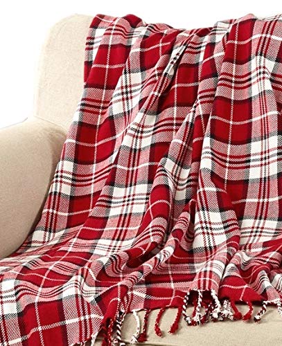 Fennco Styles Country Plaid Tassel 100% Cotton Throw 50"×60"