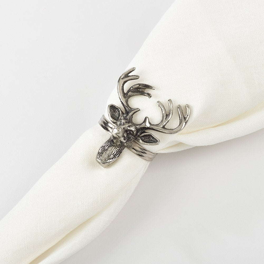Fennco Styles Classic Holiday Reindeer Design Napkin Rings - Silver - Set of 4