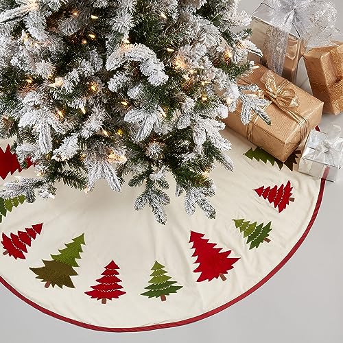 Fennco Styles Embroidered Christmas Tree Skirt – Multicolour Cotton