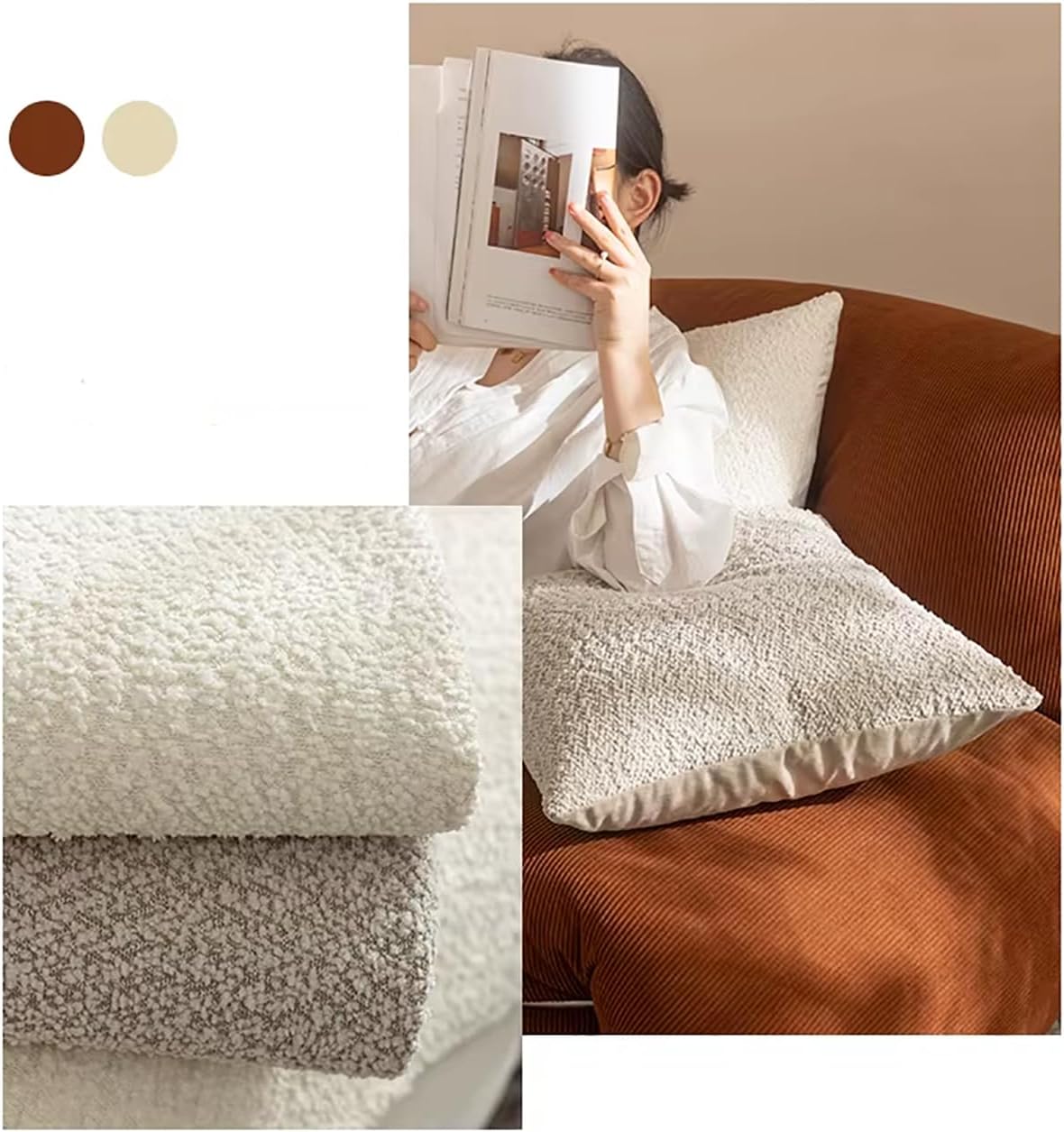 Fennco Styles Chenille Bouclé-Style Filled Throw Pillow – Brown