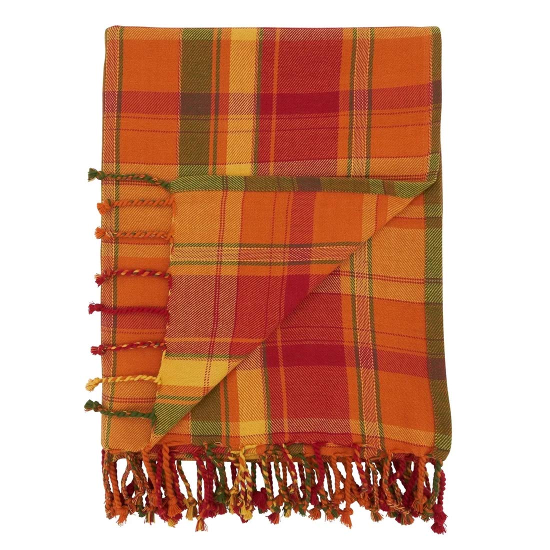 Fennco Styles Autumn Harvest Plaid Tassel Throw Blanket, 50" × 60" – Terracotta