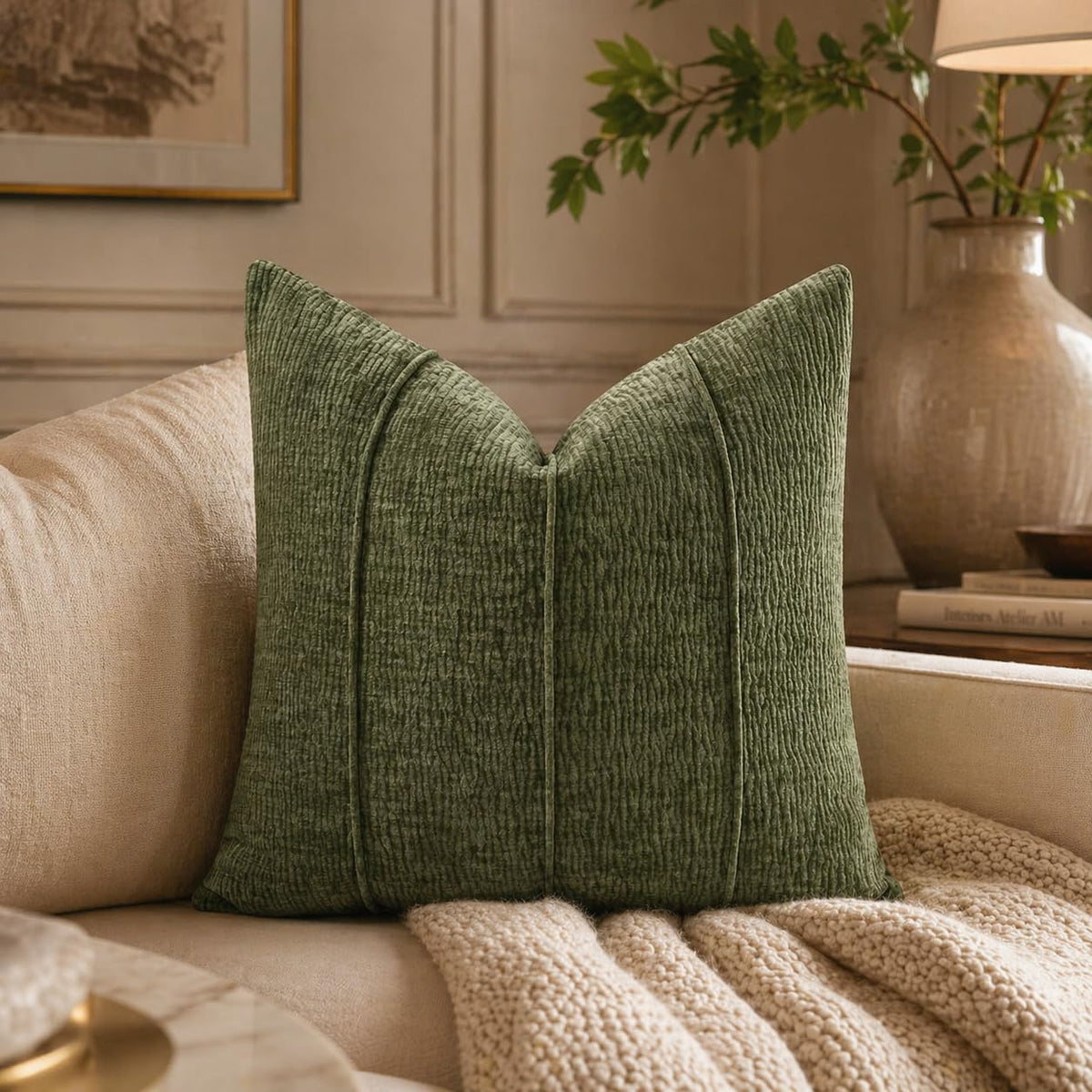 Fennco Styles Chenille Lumbar Throw Pillow with Insert – Ribbed Corded