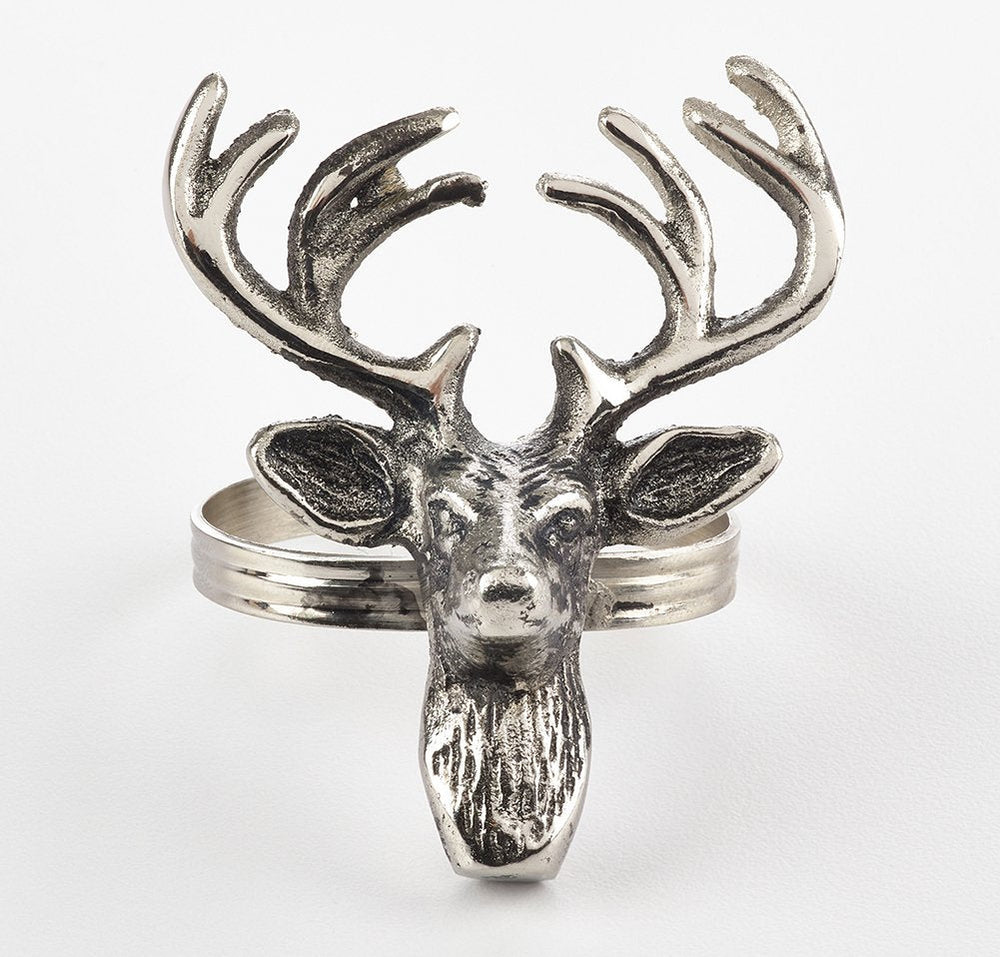 Fennco Styles Classic Holiday Reindeer Design Napkin Rings - Silver - Set of 4