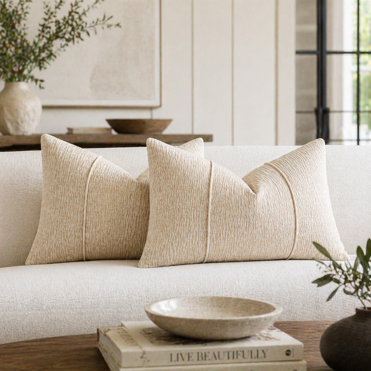 Fennco Styles Chenille Lumbar Throw Pillow with Insert – Ribbed Corded