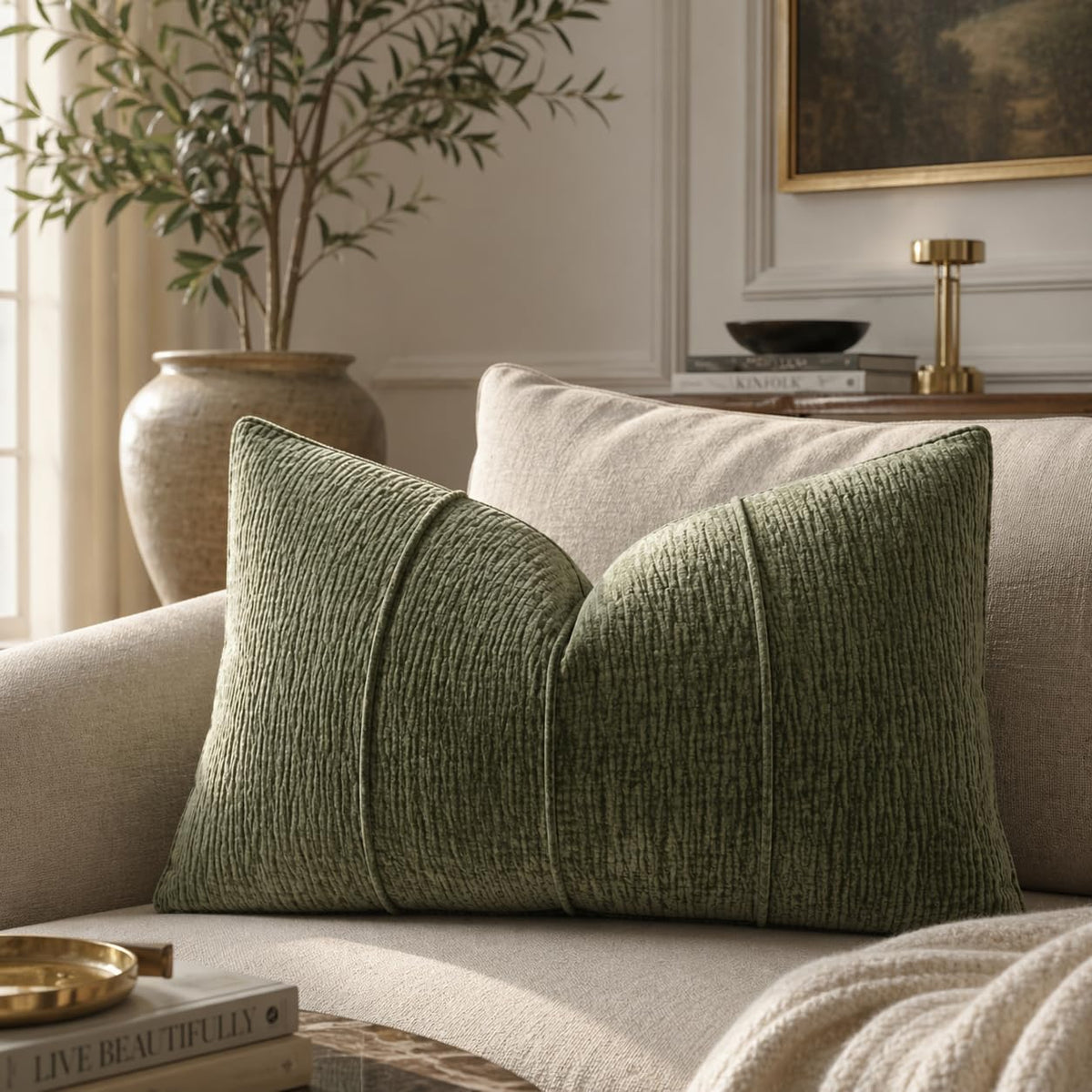 Fennco Styles Chenille Lumbar Throw Pillow with Insert – Ribbed Corded