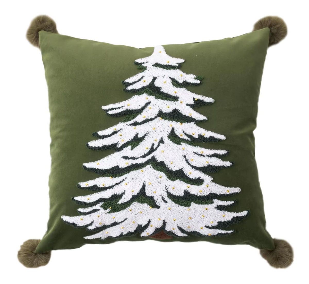 Fennco Styles Embroidered Christmas Tree Pillow Cover 18"×18" – Pom Pom Trim
