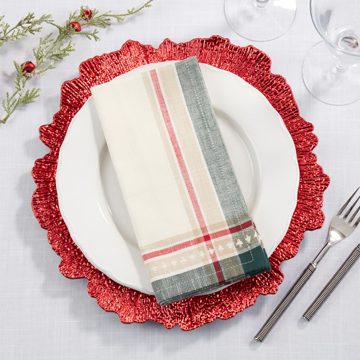 Fennco Styles Dobby Christmas Trees Cotton Napkins & Tablecloths – Multicolour