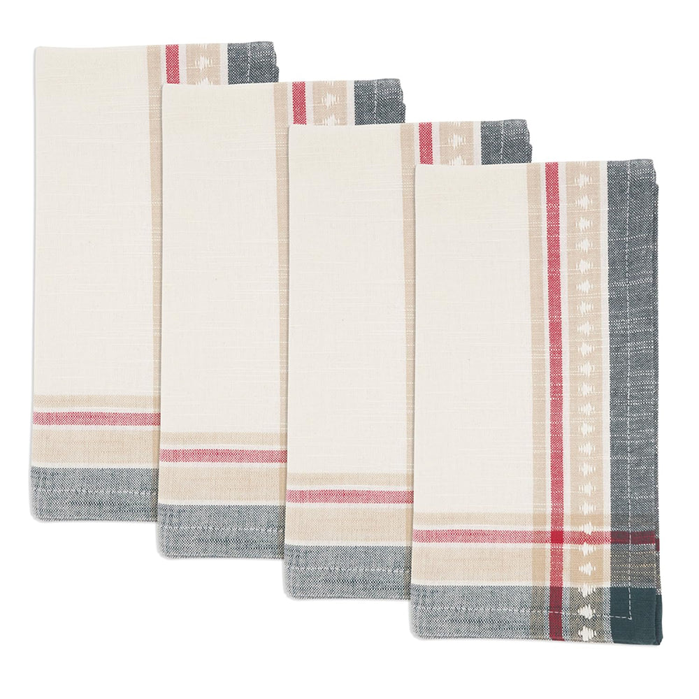 Fennco Styles Dobby Christmas Trees Design Cotton Cloth Napkins 20" W X 20" L, Set of 4 - Multicolor Dinner Napkins for Winter Holiday Décor, Banquet, Family Gathering and Special Occasion