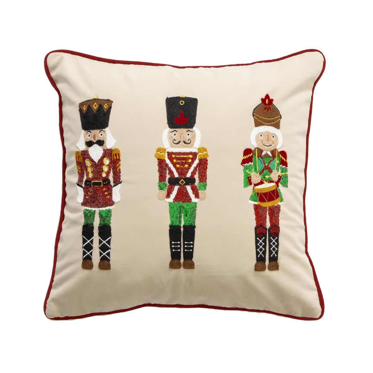 Fennco Styles Embroidered Sequin Nutcracker Velvet Throw Pillow Cover 18" W x 18" L - Green Festive Cushion Case for Home, Christmas, Winter Holidays Décor, and Special Occasions