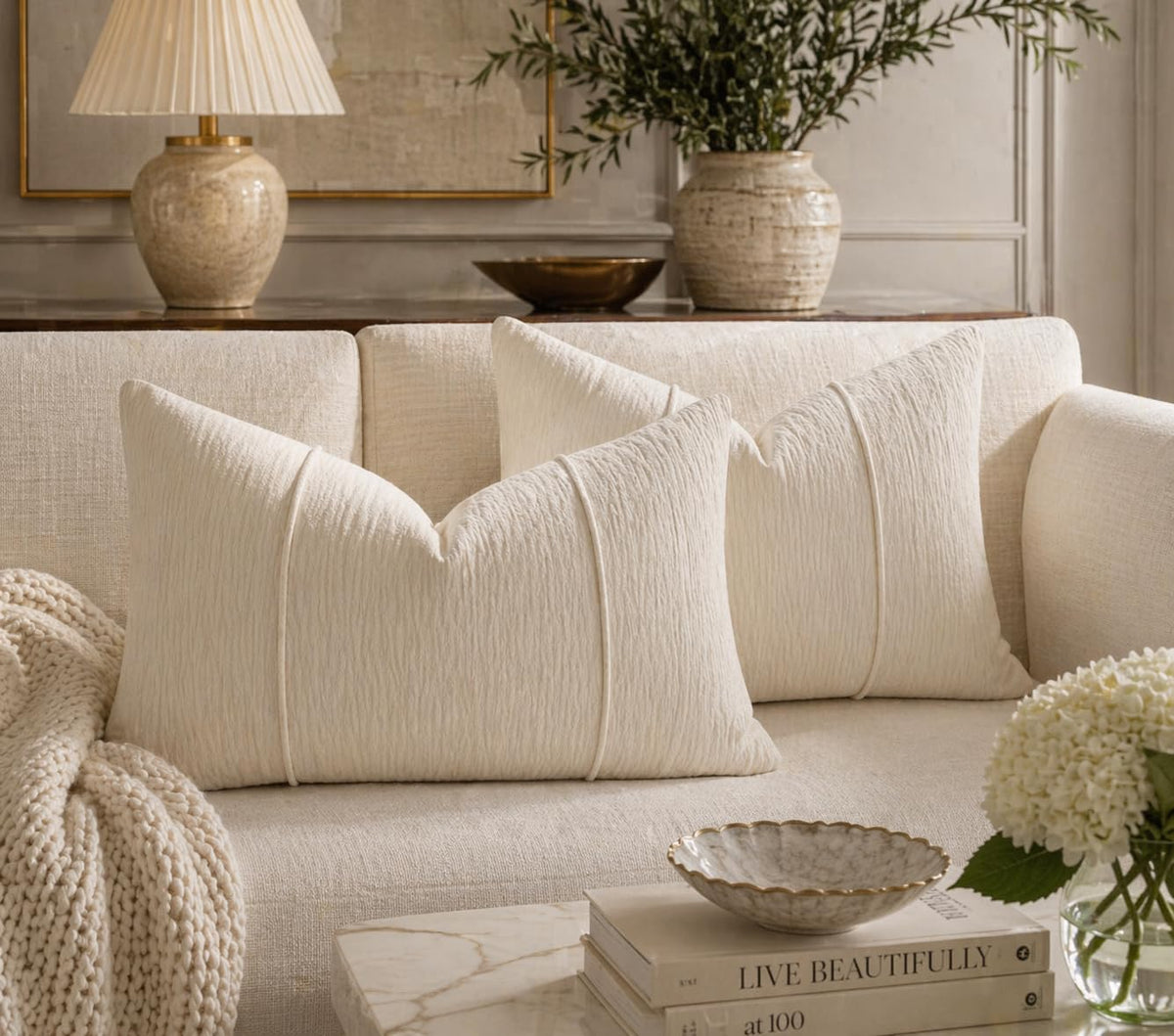 Fennco Styles Chenille Lumbar Throw Pillow with Insert – Ribbed Corded