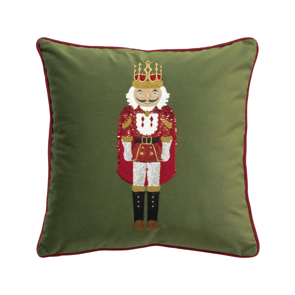 Fennco Styles Embroidered Sequin Nutcracker Velvet Throw Pillow Cover 18"×18"