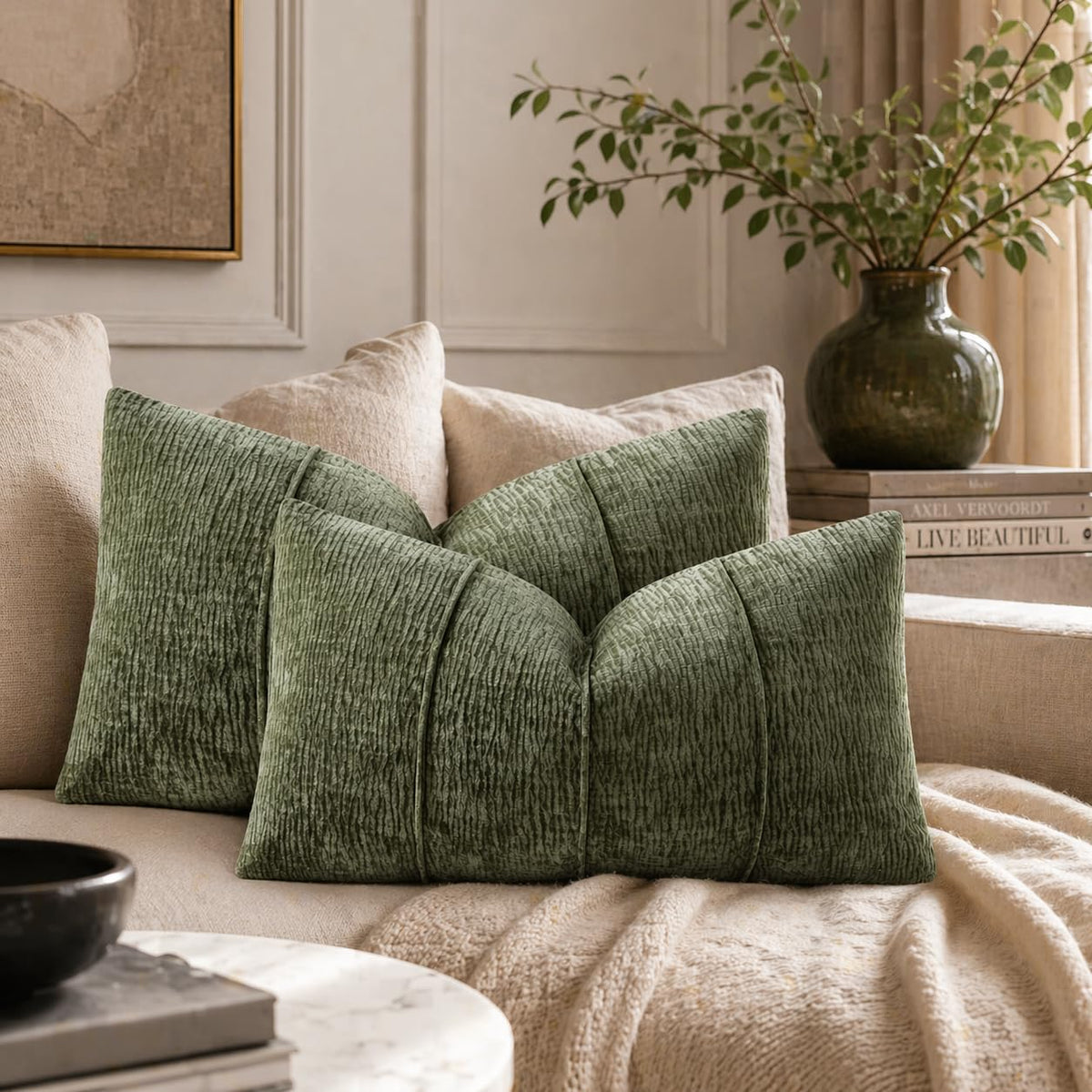 Fennco Styles Chenille Lumbar Throw Pillow with Insert – Ribbed Corded