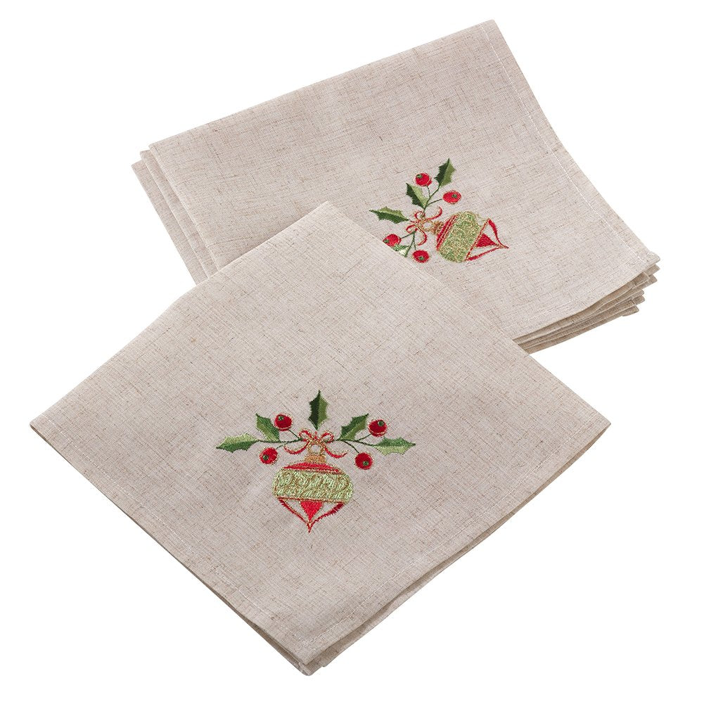 Fennco Styles Embroidered Ornament Design Christmas Holiday Linen Blend Tablecloth