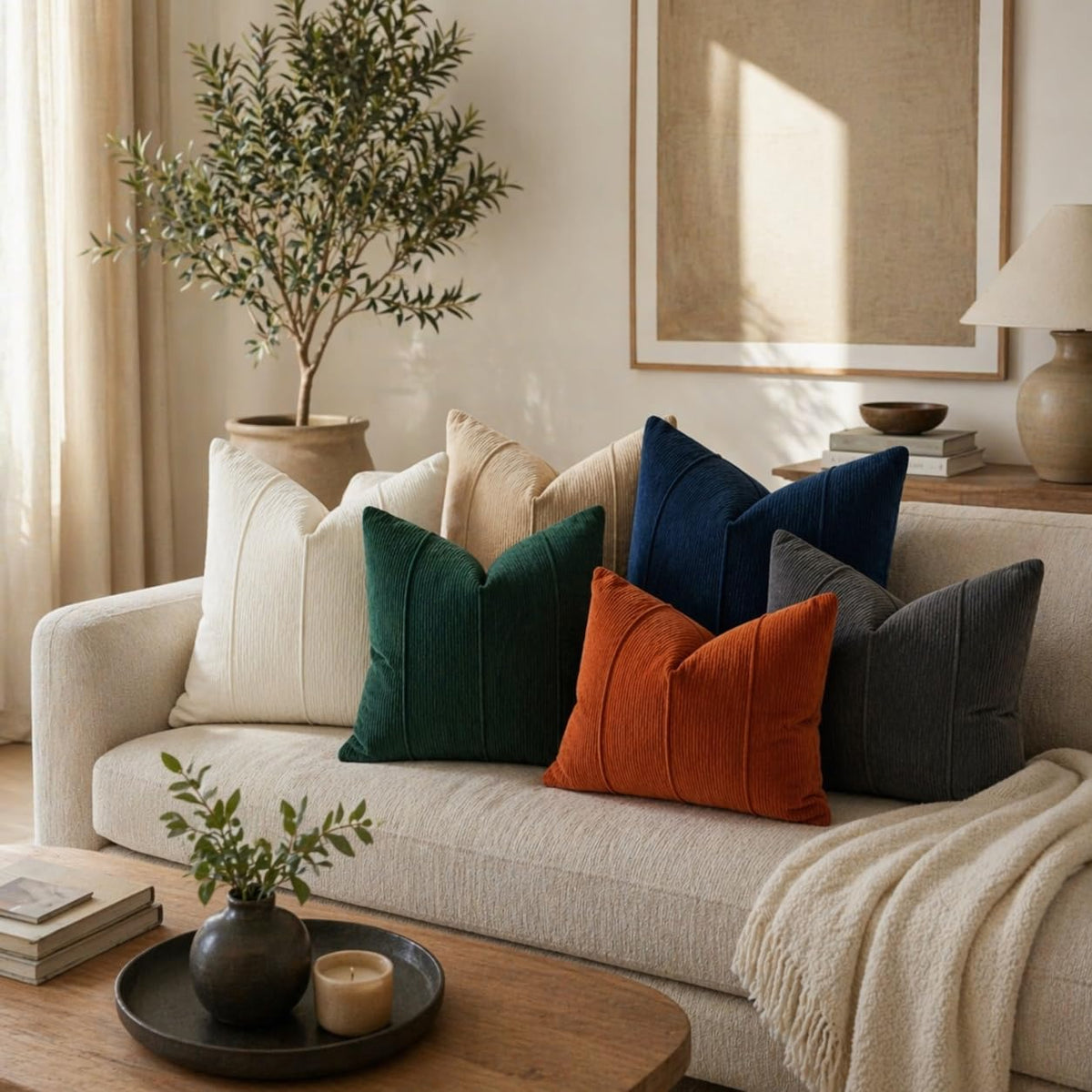 Fennco Styles Chenille Lumbar Throw Pillow with Insert – Ribbed Corded