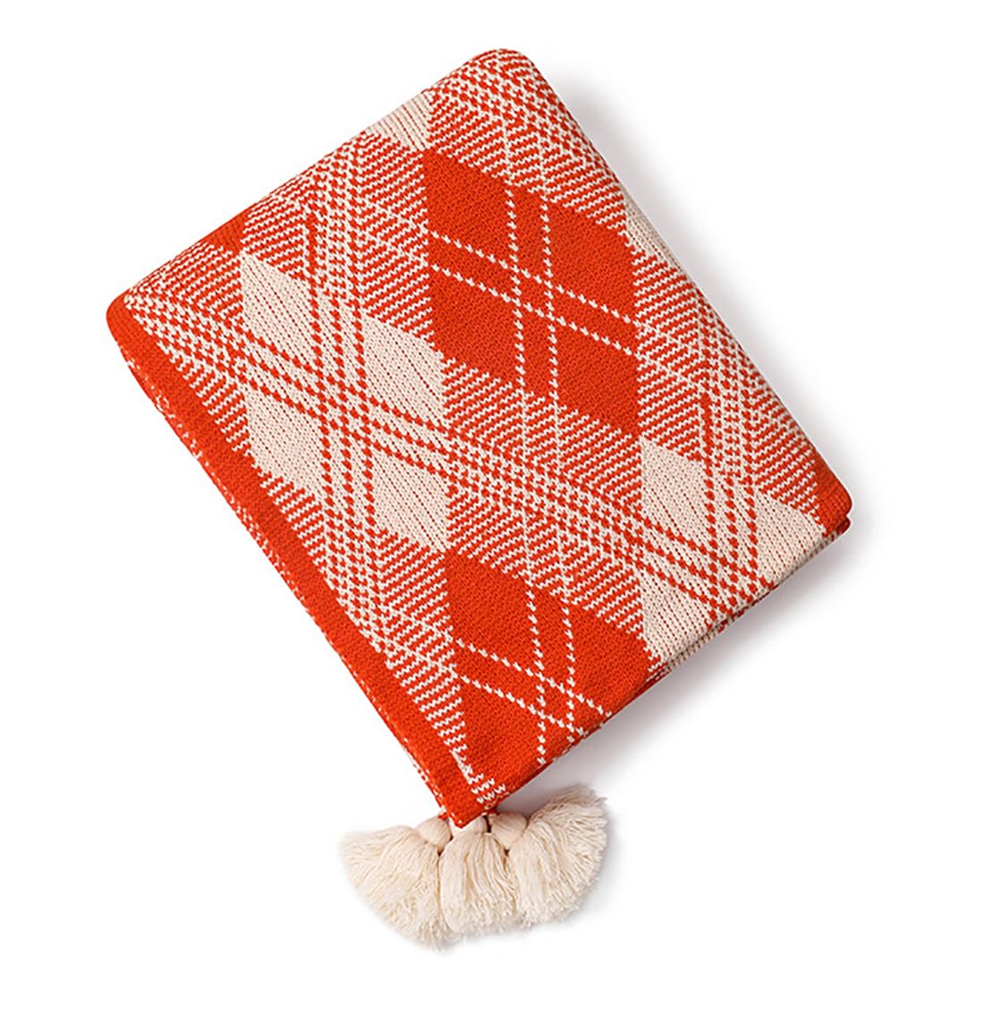 Fennco Styles Fall Plaid Knit Throw Blanket with Tassels, 50" × 60" – Orange