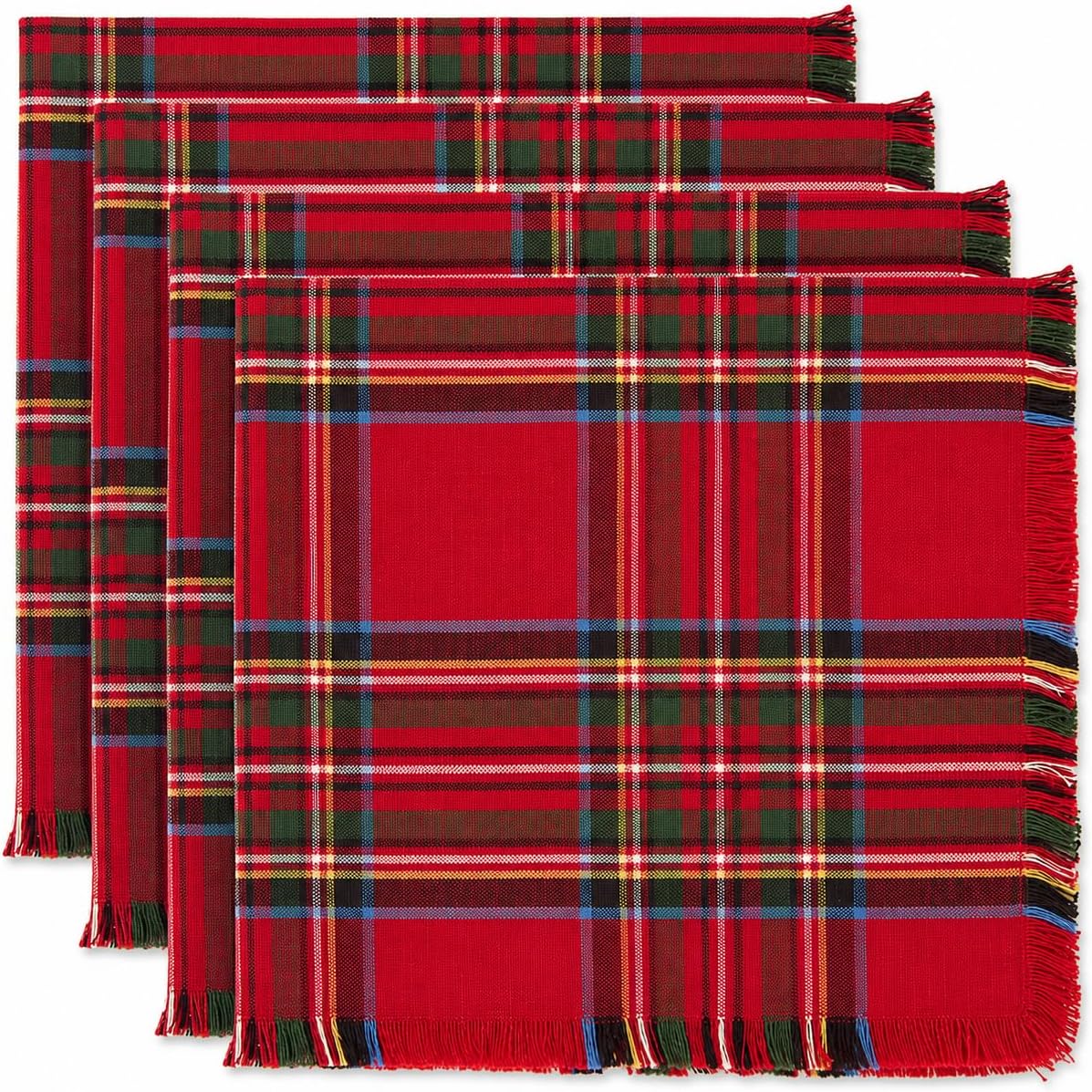 Fennco Styles Christmas Tartan Cloth Napkins with Fringe 20"×20", Set of 4