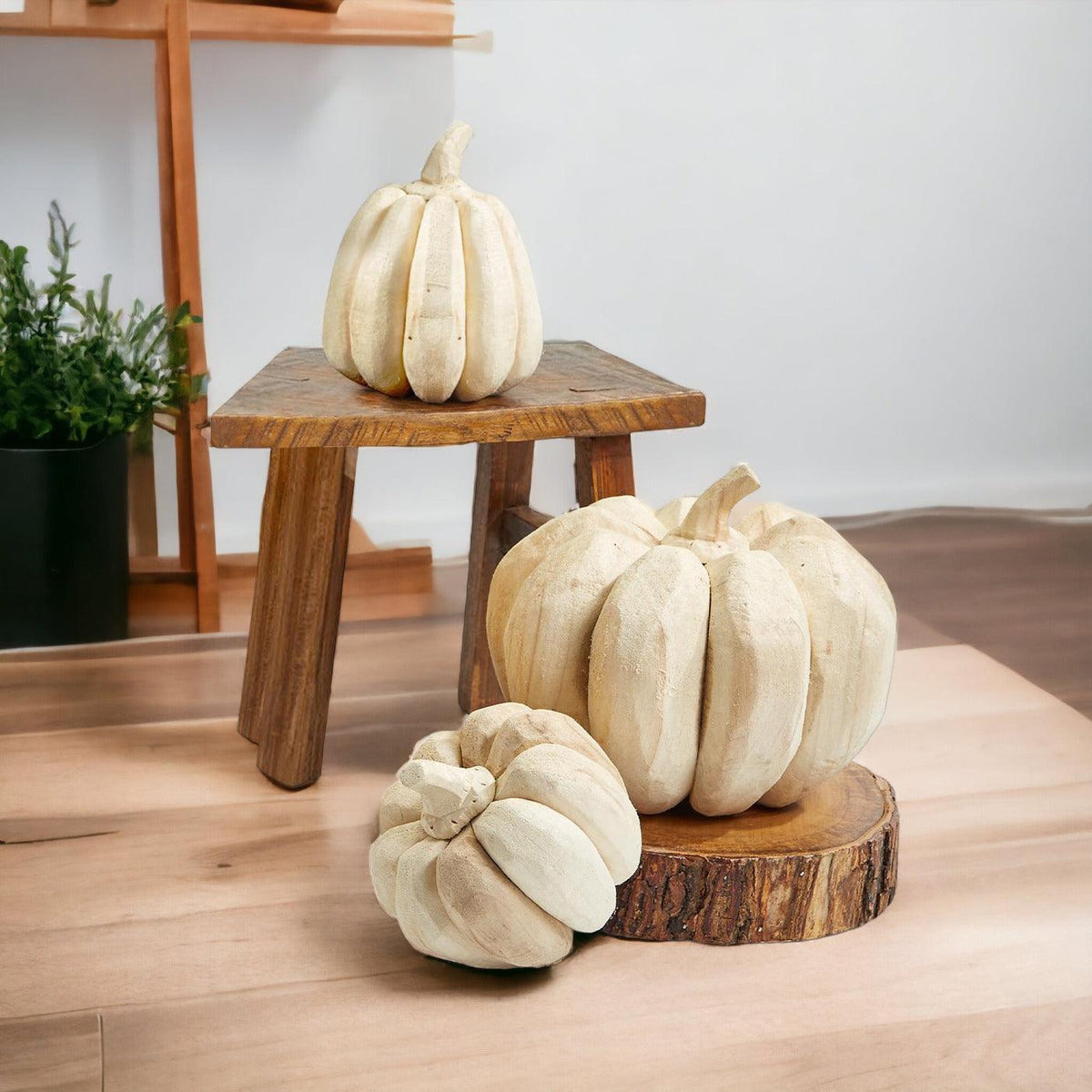 Farmhouse Pumpkin Trio — Hand-Crafted Poplar Wood Pumpkins