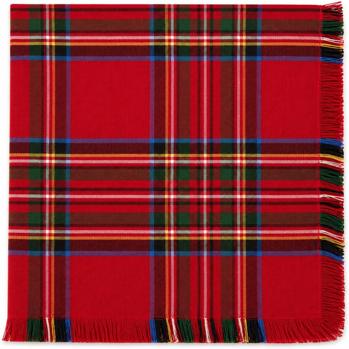 Fennco Styles Christmas Tartan Cloth Napkins with Fringe 20"×20", Set of 4