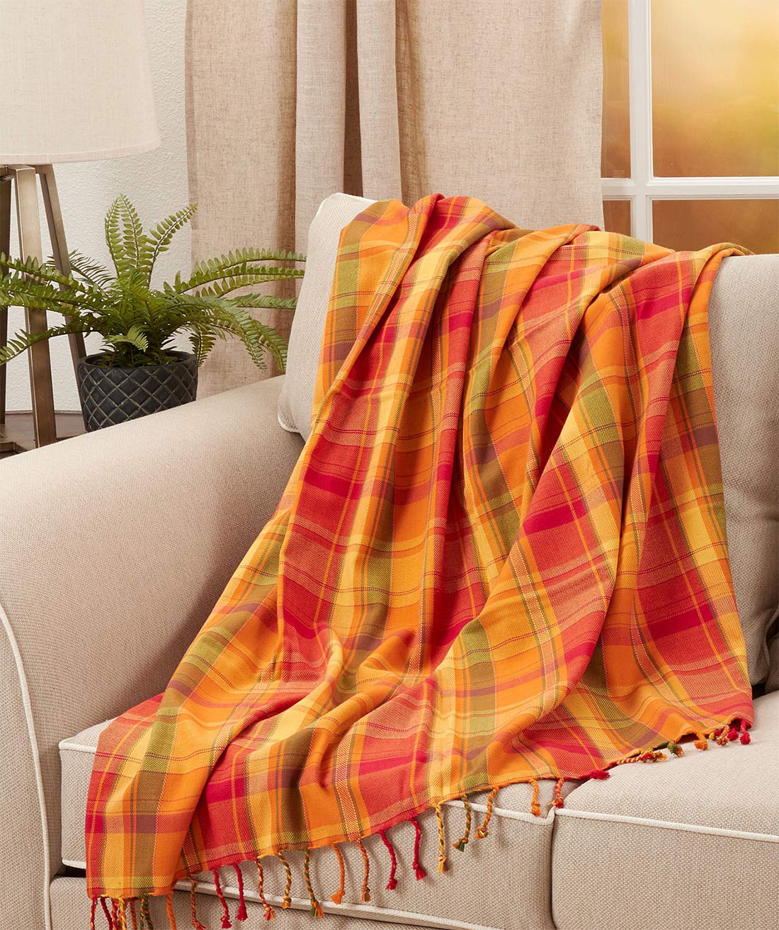Fennco Styles Autumn Harvest Plaid Tassel Throw Blanket, 50" × 60" – Terracotta