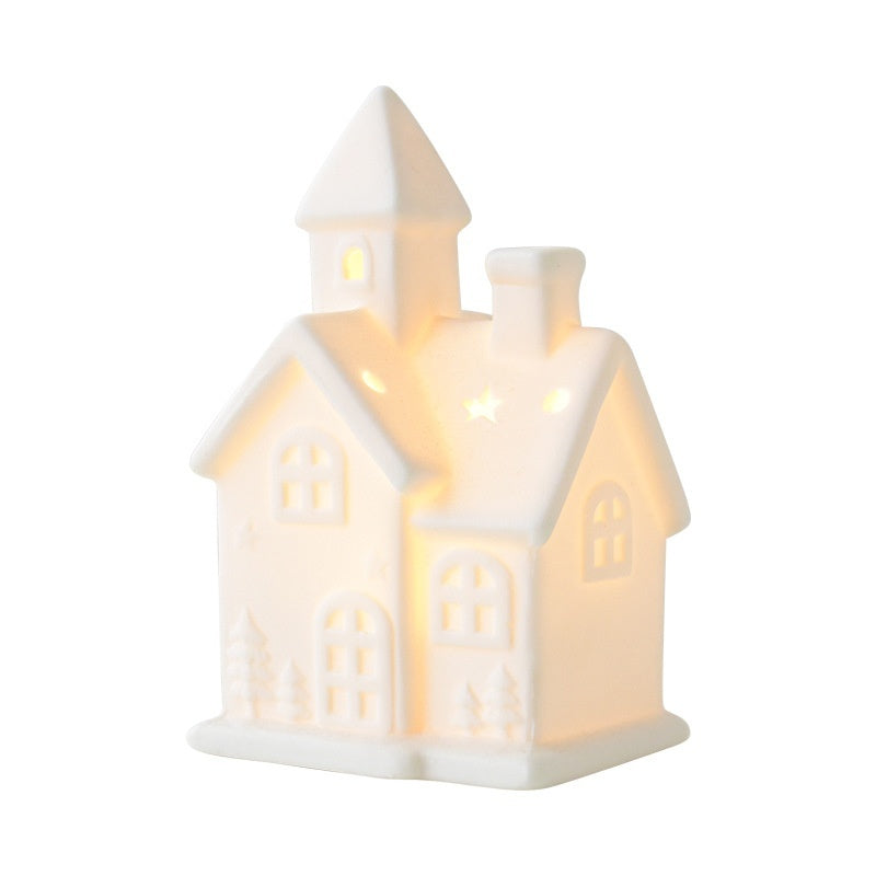 Ceramic Christmas Desktop Decoration – Tree, Snowman & Small House