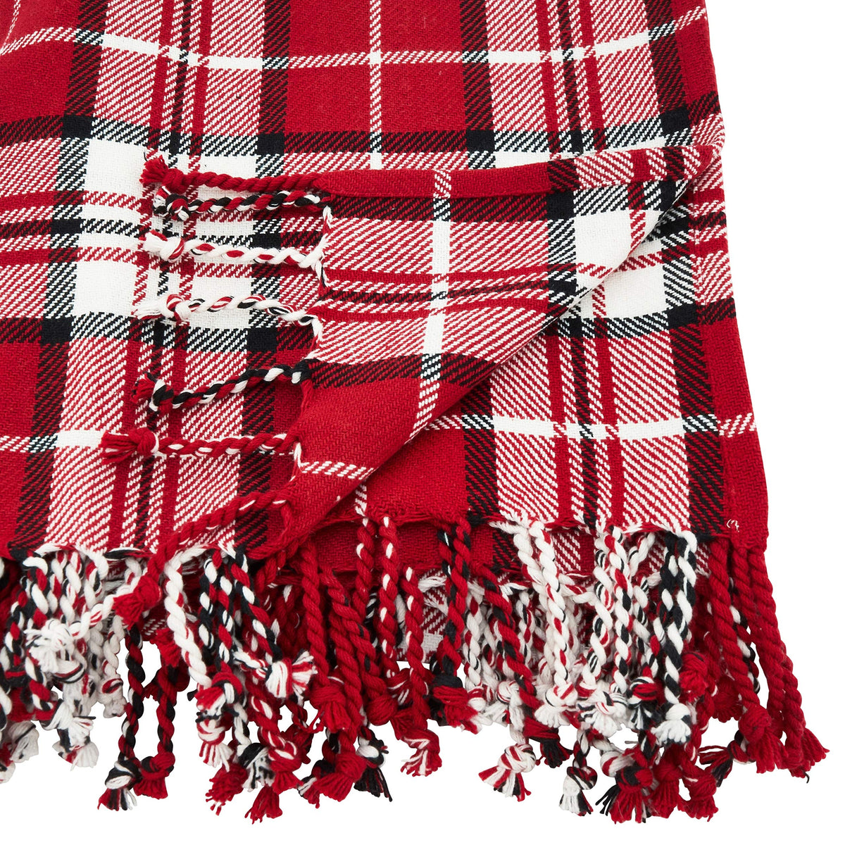 Fennco Styles Country Plaid Tassel 100% Cotton Throw 50 x 60 Inch - Black Red Blanket for Couch, Living Room, Bedroom, Christmas Décor and Everyday Use