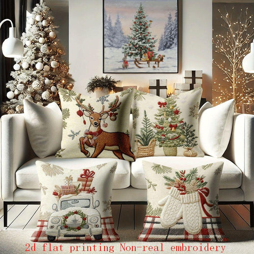 Cotton Pillow Covers with Embroidered Christmas Tree, 17.72" x 17.72" Zipper Cushion Cover