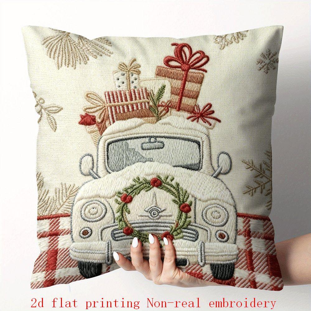 Cotton Pillow Covers with Embroidered Christmas Tree, 17.72" x 17.72" Zipper Cushion Cover