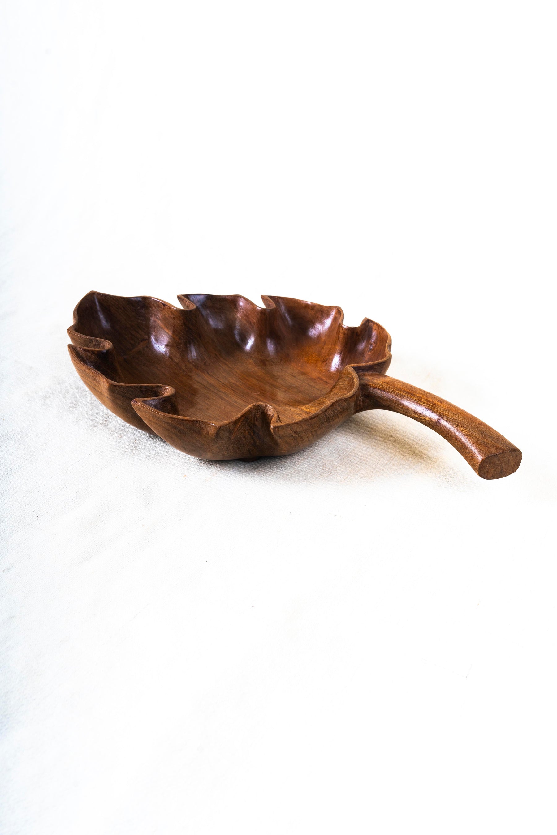 Hand-Carved Walnut Wood Leaf-Shaped Bowl