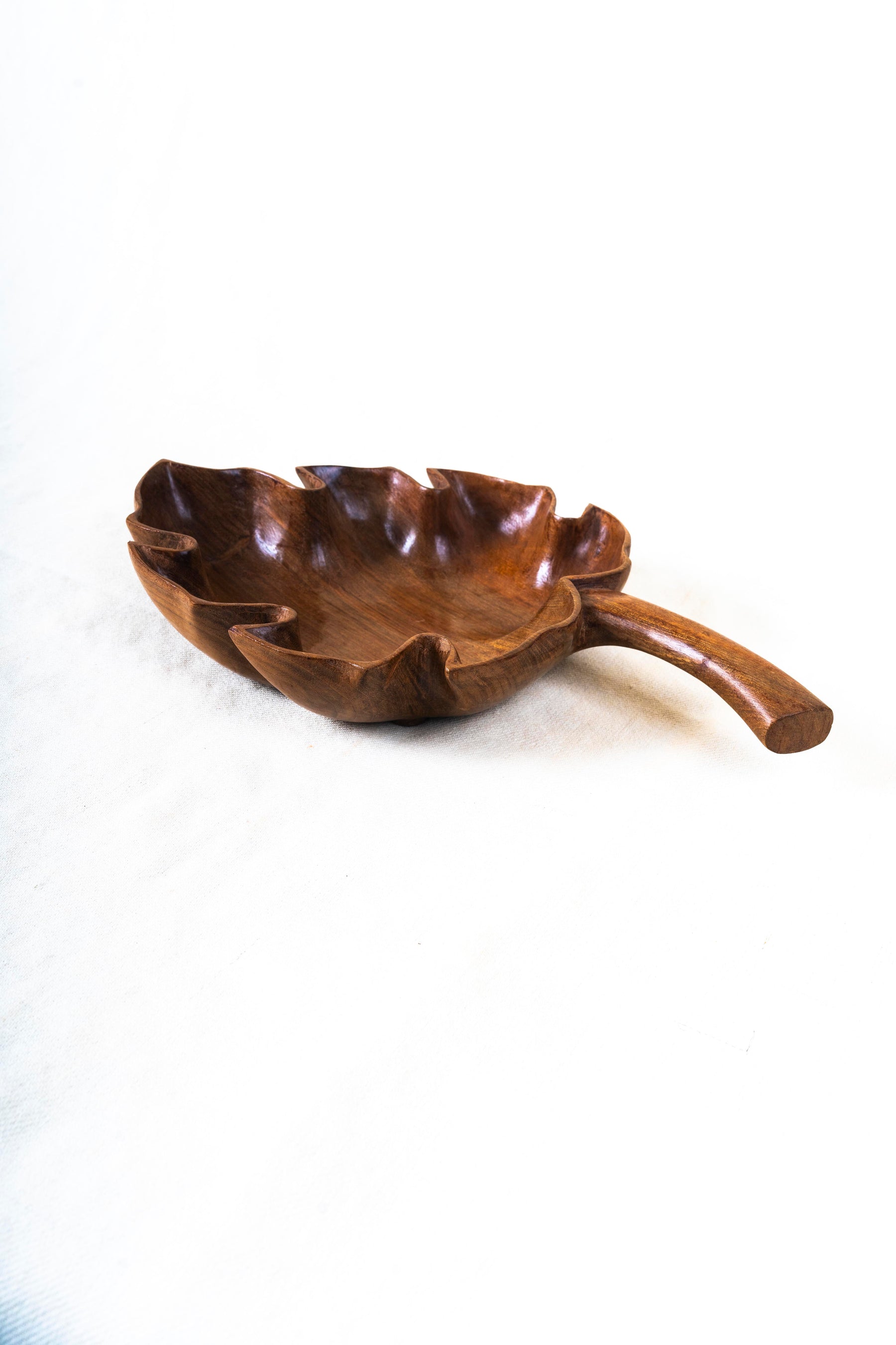 Hand-Carved Walnut Wood Leaf-Shaped Bowl