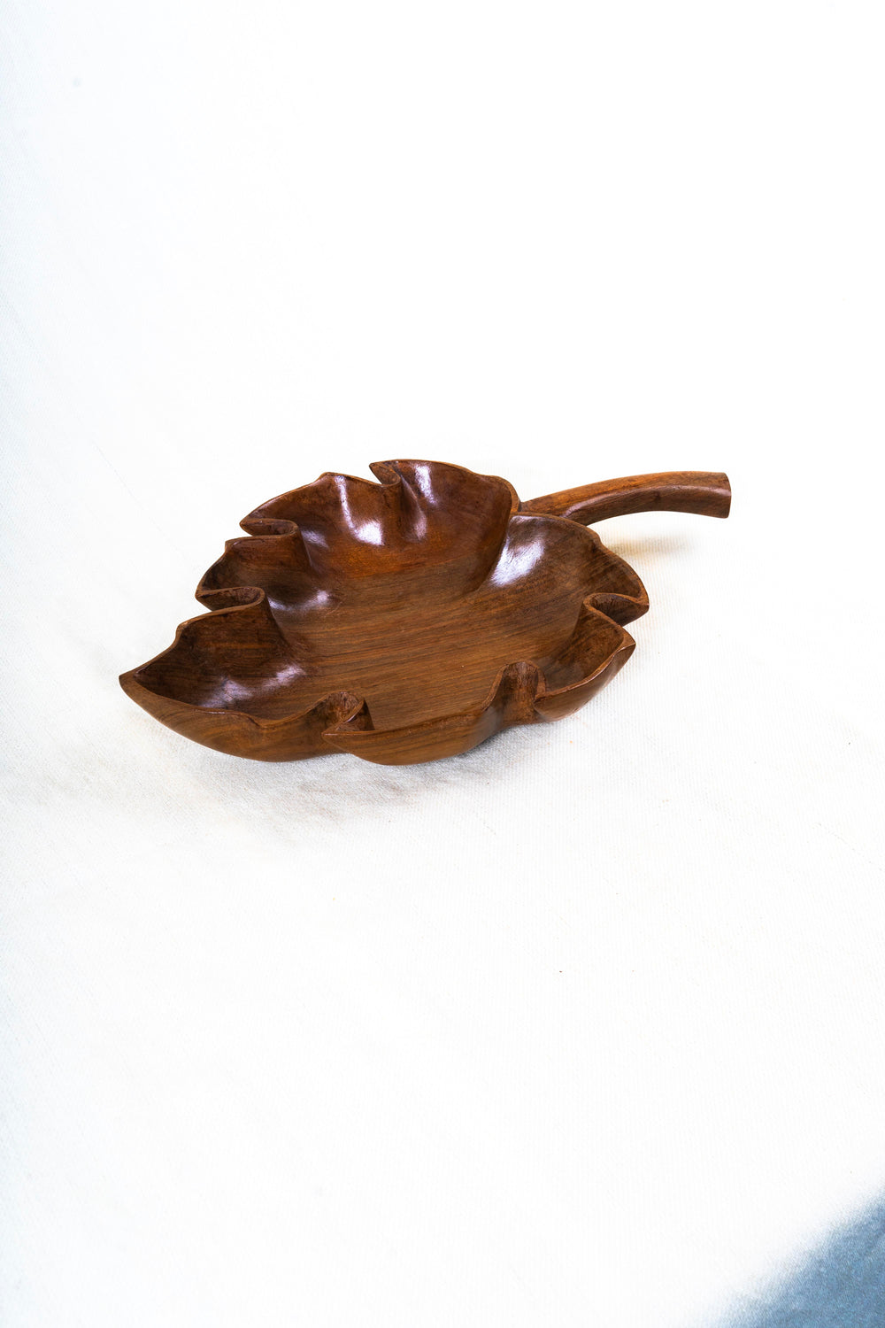 Hand-Carved Walnut Wood Leaf-Shaped Bowl