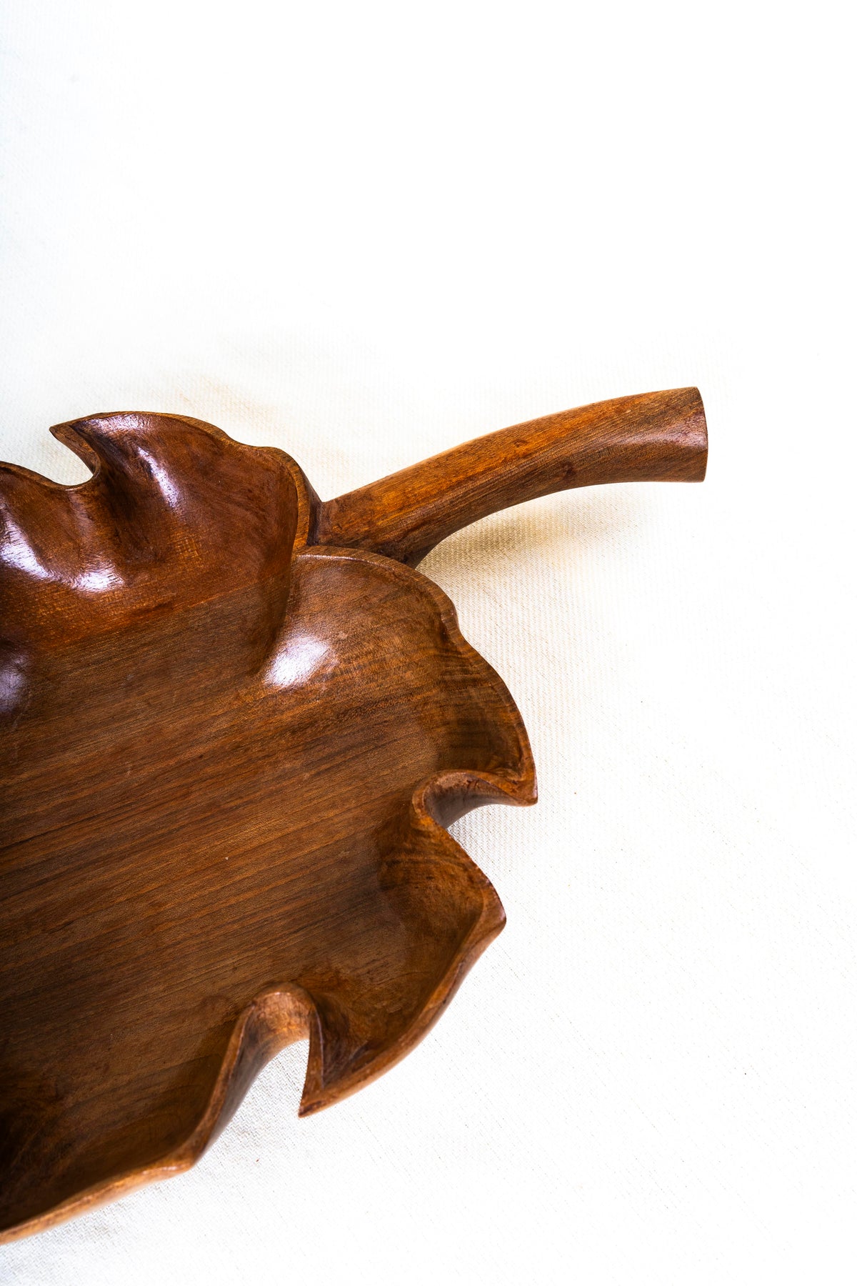 Hand-Carved Walnut Wood Leaf-Shaped Bowl