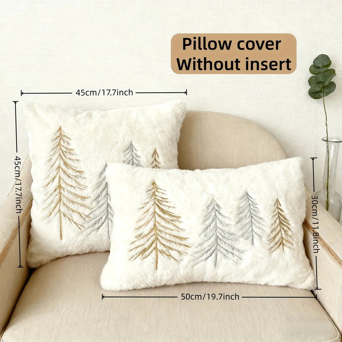 Gold Embroidered Christmas Tree Pillow Cover - Luxury Velvet Decorative Pillowcase