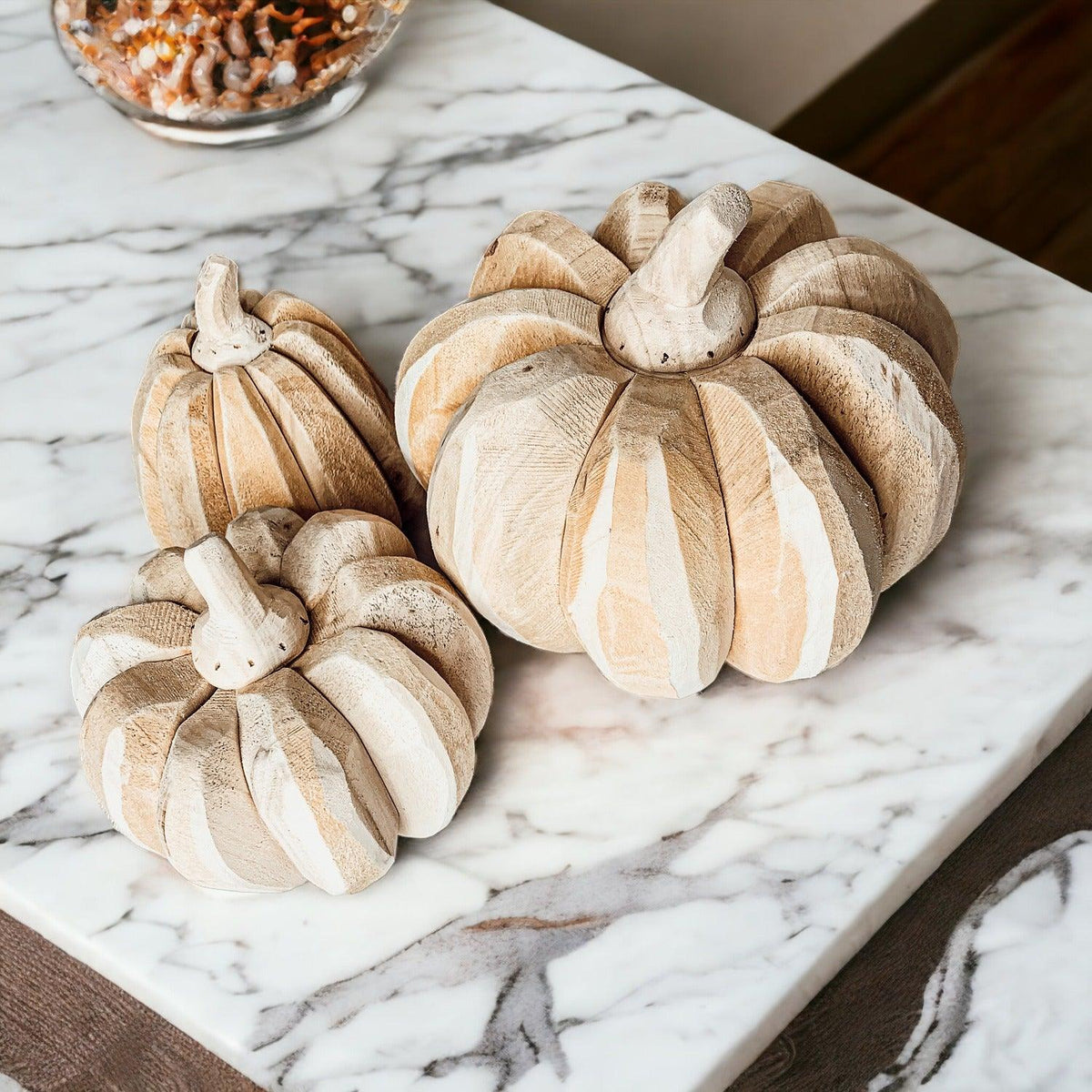 Farmhouse Pumpkin Trio — Hand-Crafted Poplar Wood Pumpkins